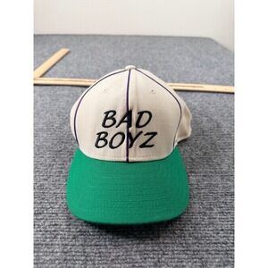 DeLONG Mens Fitted Baseball Cap L Cream Green BAD BOYZ‎ Pinstripe Embroidered